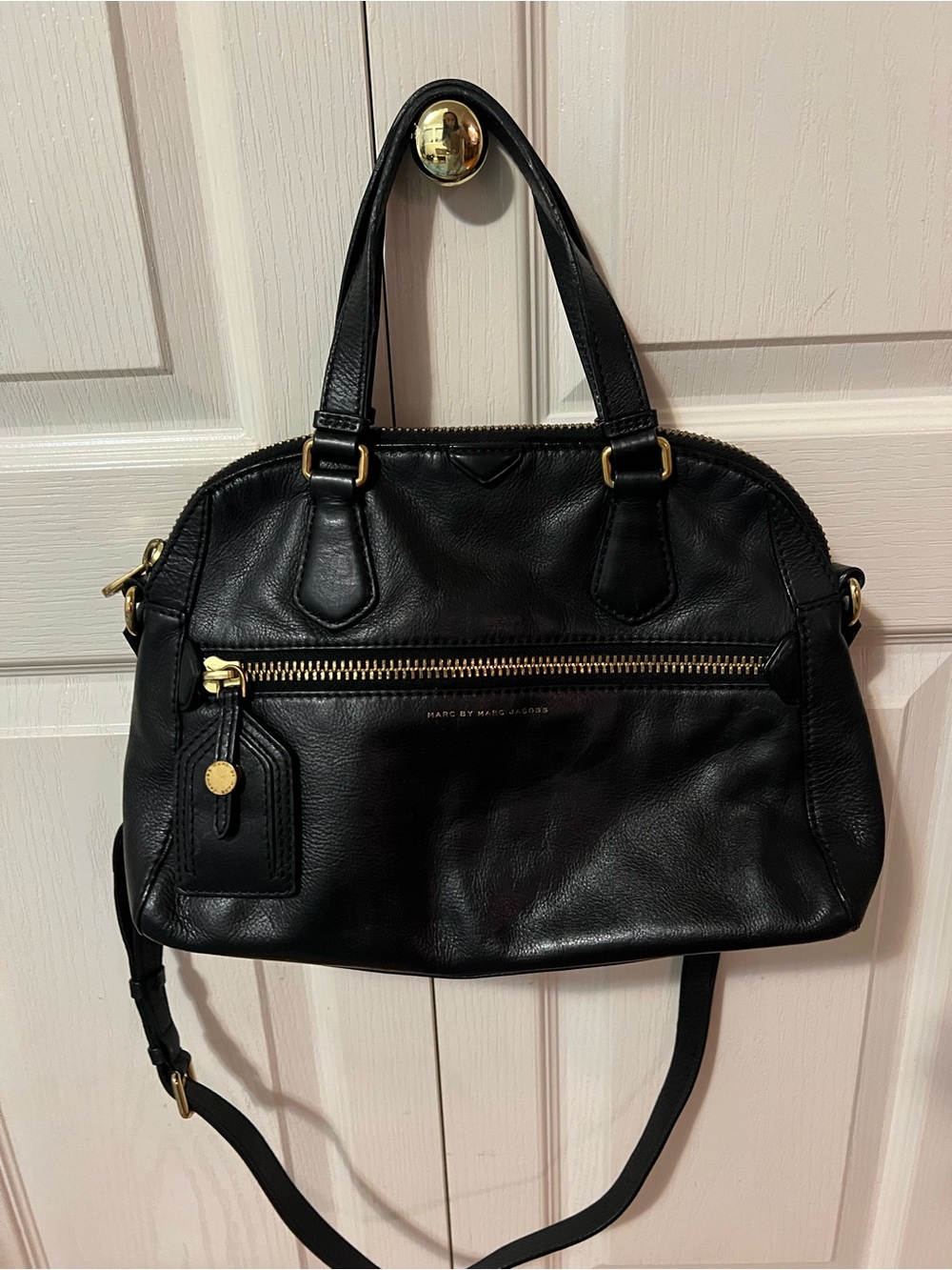 Marc by Marc Jacobs Black Leather Dome Satchel with Gold Hardware